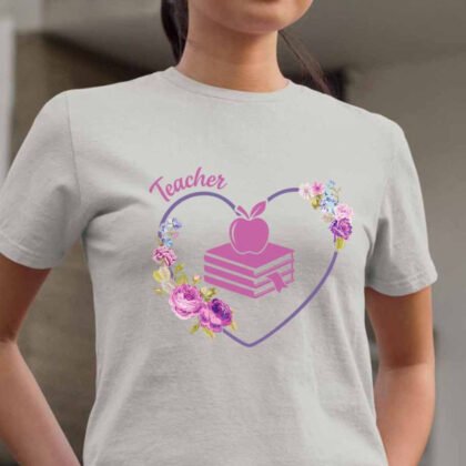 Floral Heart Teacher - Elegant Books & Apple